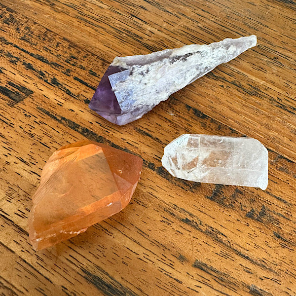 Setje Kwarts Ruwe Punt Kleine Tangerine Bergkristal Amethist edelstenenmineralenwinkel