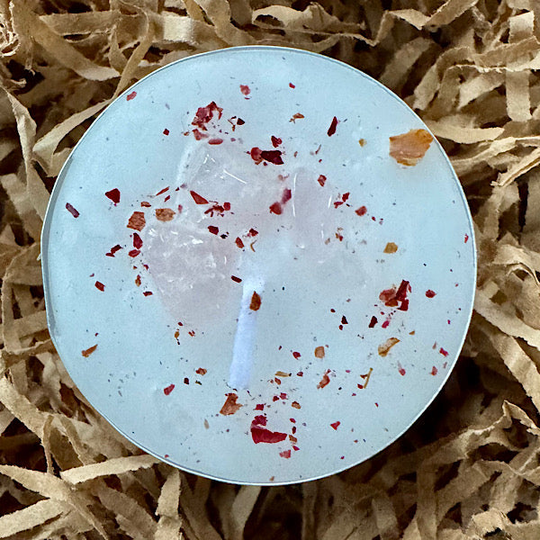 Waxinelichtje split edelstenen amethist bergkristal rozekwarts aventurijn