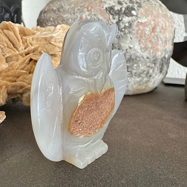 Agaat Druzy Uil B edelstenen figuurtje gepolijst