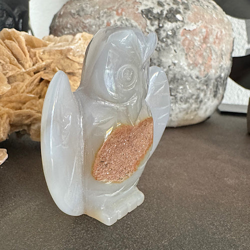 Agaat Druzy Uil B edelstenen figuurtje gepolijst