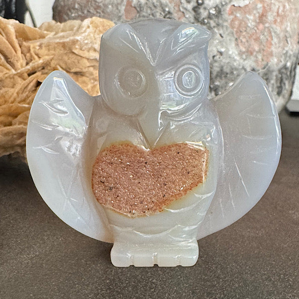 Agaat Druzy Uil B edelstenen figuurtje gepolijst edelstenenmineralenwinkel.nl