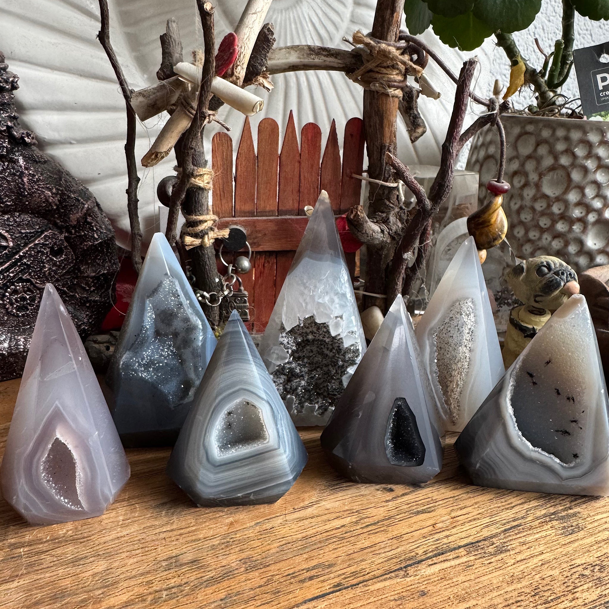 agaat druzy obelisken punt gepolijst 7 items