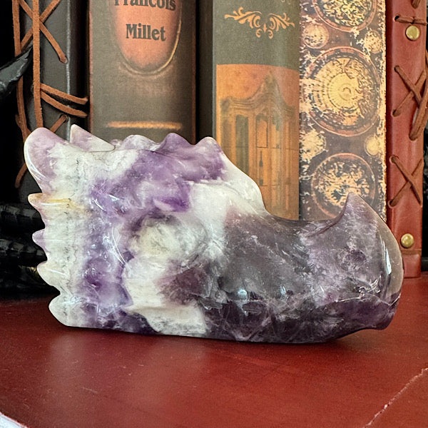 amethist chevron draken schedel dragon skull hand gepolijst edelstenenmineralenwinkel.nl