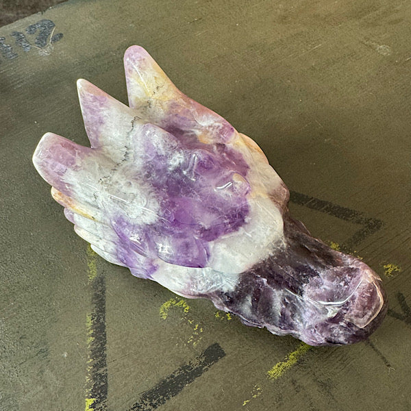 amethist chevron draken schedel dragon skull hand gepolijst