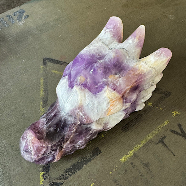 amethist chevron draken schedel dragon skull hand gepolijst