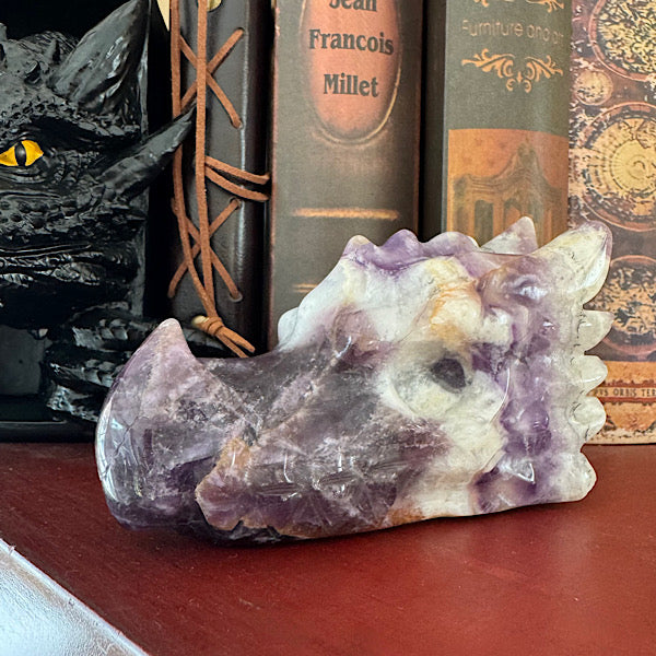 amethist chevron draken schedel dragon skull hand gepolijst