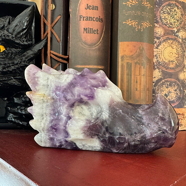 amethist chevron draken schedel dragon skull hand gepolijst