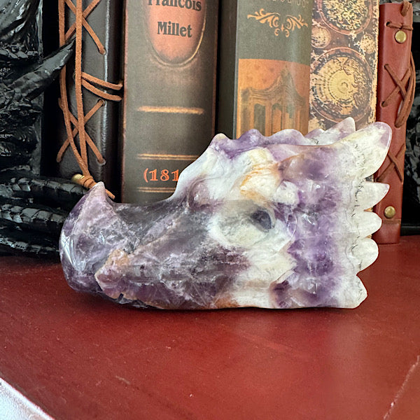 amethist chevron draken schedel dragon skull hand gepolijst