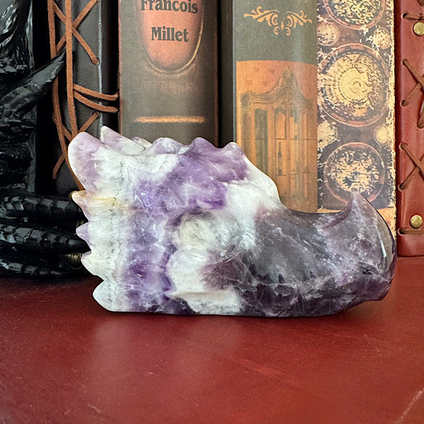 amethist chevron draken schedel dragon skull hand gepolijst