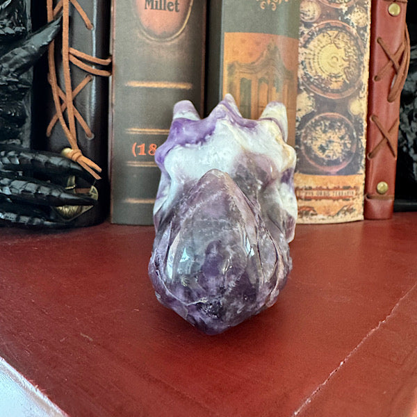 amethist chevron draken schedel dragon skull hand gepolijst