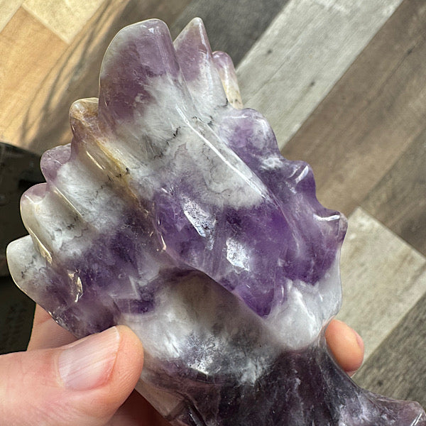 amethist chevron draken schedel dragon skull hand gepolijst