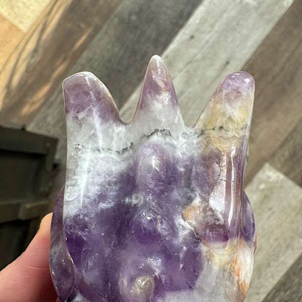 amethist chevron draken schedel dragon skull hand gepolijst