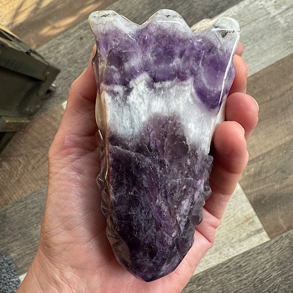 amethist chevron draken schedel dragon skull hand gepolijst