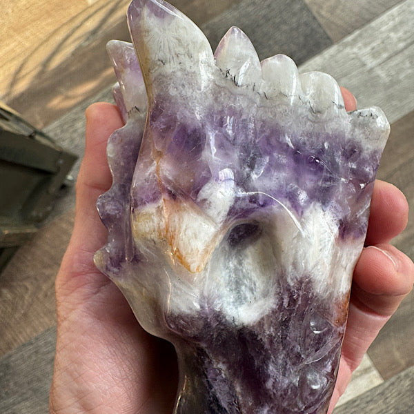 amethist chevron draken schedel dragon skull hand gepolijst