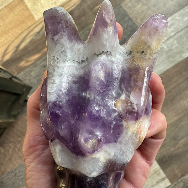 amethist chevron draken schedel dragon skull hand gepolijst