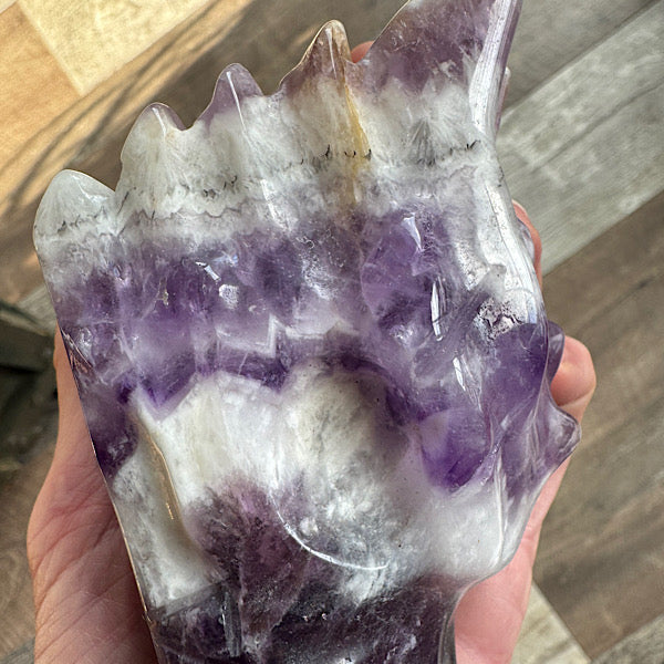 amethist chevron draken schedel dragon skull hand gepolijst