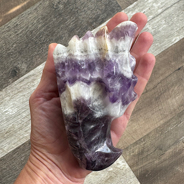 amethist chevron draken schedel dragon skull hand gepolijst