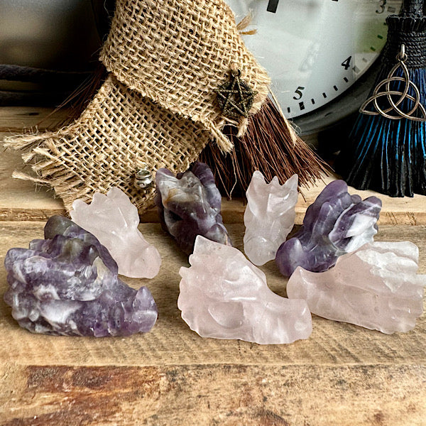 amethist rozekwarts mini draakje schedel skull edelstenen mineralen winkel