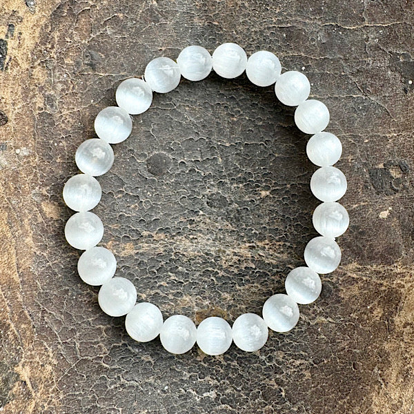 armband Seleniet Satijnspaat kralen 8 mm sieraad edelstenenmineralenwinkel