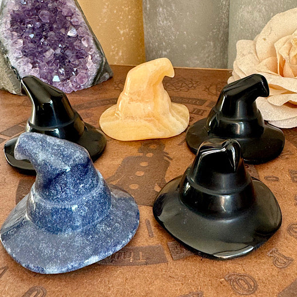 aventurijn obsidiaan calcietheksen hoed edelstenen mineralen winkel gepolijst figuur