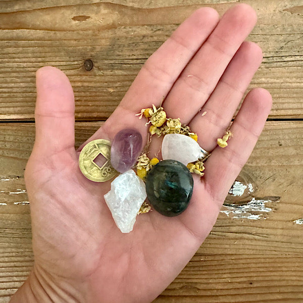 azeztuliet fluoriet labradoriet setje edelstenen mineralen winkel kamille hartje geluksmuntje