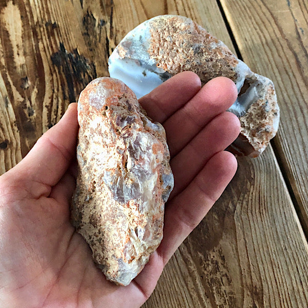 Agaat paar blauw wit rood marokko knol geode schatkamer