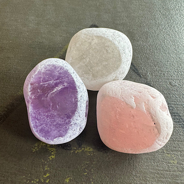 ema egg rozekwarts rozenkwarts bergkristal amethist gepolijst ruw