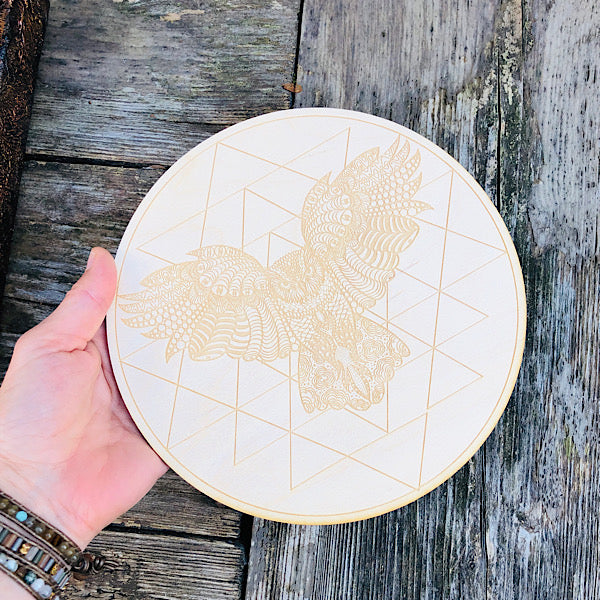 grid bord beukenhout met uil gegraveerd grid legging pendelen mineralen