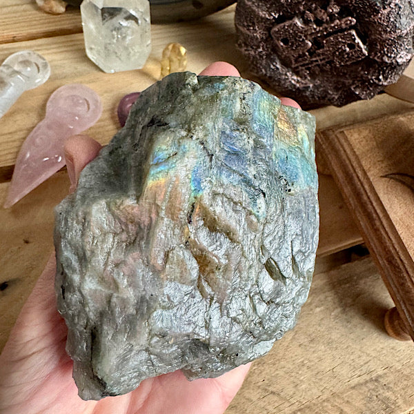 labradoriet plak ruw en gepolijst nr4 flash groen geel paars oranje blauw