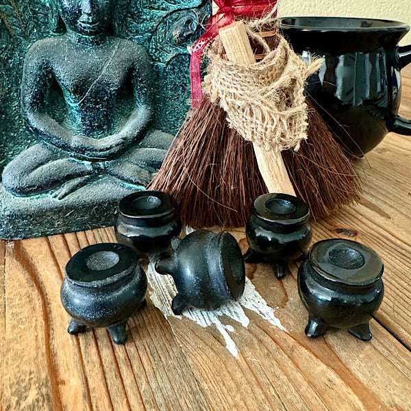 obsidiaan zwart heksenketel heksen pot edelstenen mineralen winkel wicca