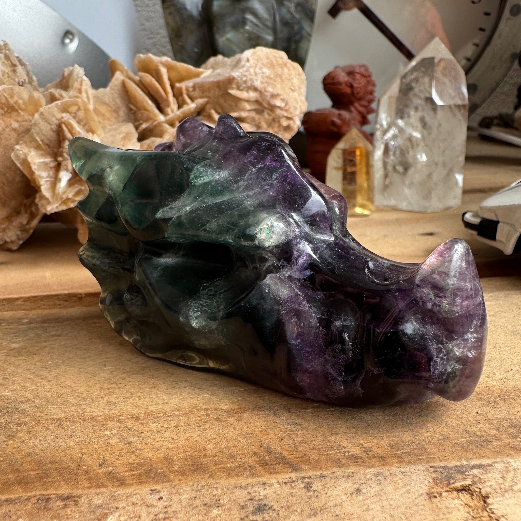 Draken schedel Fluoriet Regenboog A