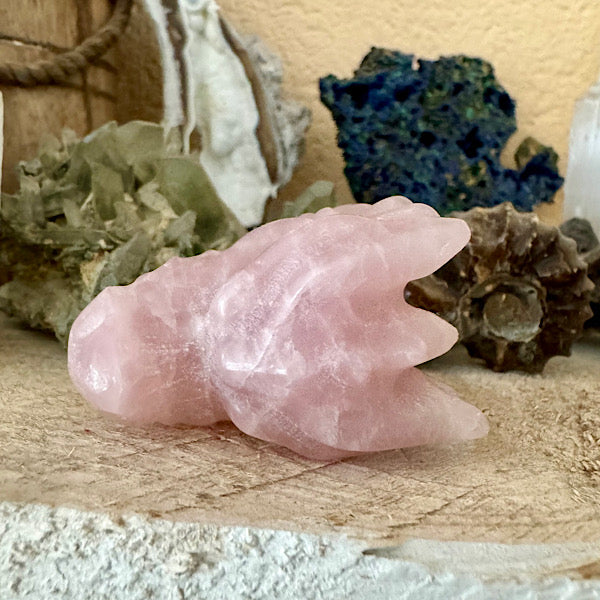 rozekwarts rozenkwarts klein draakje draken skull schedel mineralen kristallen