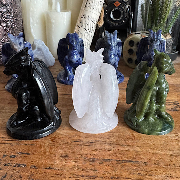 serpentijn rozekwarts obsidiaan draken beeldje gepolijst