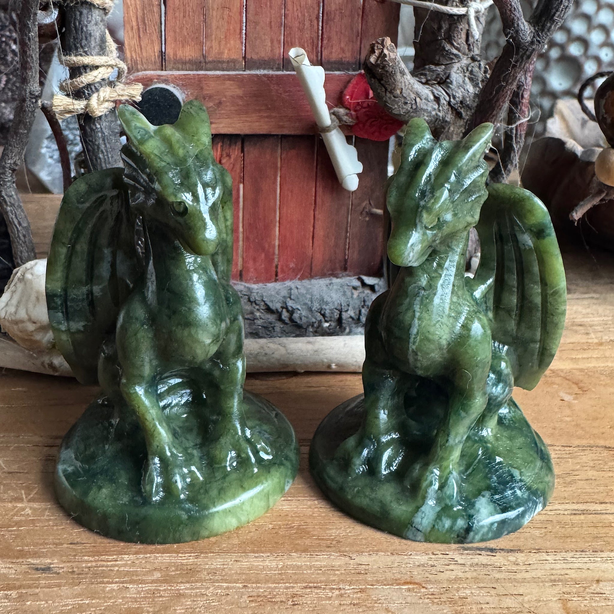 Draken Beeldje Obsidiaan RozeKwarts Serpentijn Sodaliet